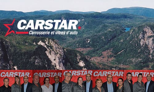 (De gauche à droite) CARSTAR Lafontaine : Claude Leblanc, Diane Corbeil, Patrice Magan. CARSTAR Piedmont : Daniel Michaudville, Andrée-Anne Martel, Patrice Magan. CARSTAR Ste-Agathe : Michel Larivière, Laurence Vanier, Patrice Magan. CARSTAR St-Jérôme : Sylvie Bertrand, Patrice Magan, Marissol Boris. CARSTAR Pointe-aux-Trembles : Yanick Gagnon, Isabelle Pepin, Patrice Magan.